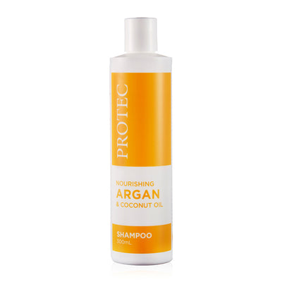 Protec Argan Shampoo bottle. Paraben free. Sulphate free.